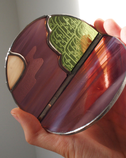 Photophore verre vitrail gravé arbre artisanal
