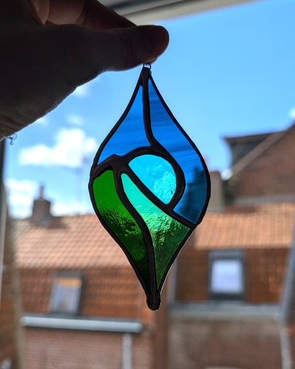 Vitrail suspension fenêtre bleu vert île artisanal